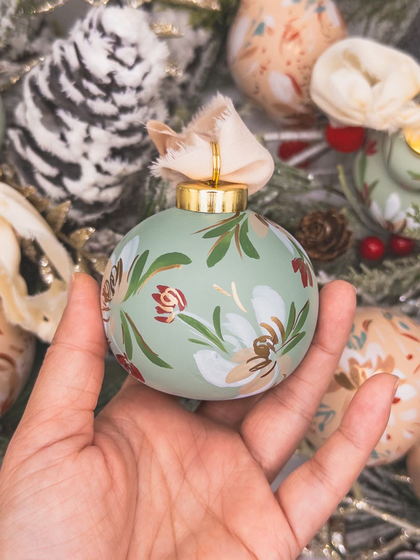 Green Hand painted ornaments